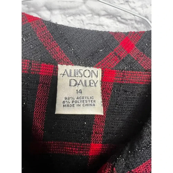 Allison Daley red and black plaid button up shirt blouse shimmery size 14. - Picture 6 of 6